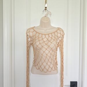 Woven Pink Chic Tan Net Women’s Blouse Sz Large Worn 1x